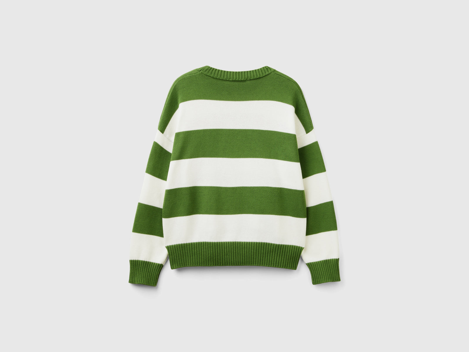 Maglia a righe in cotone tricot da donna verde oliva 2 | Benetton Outlet