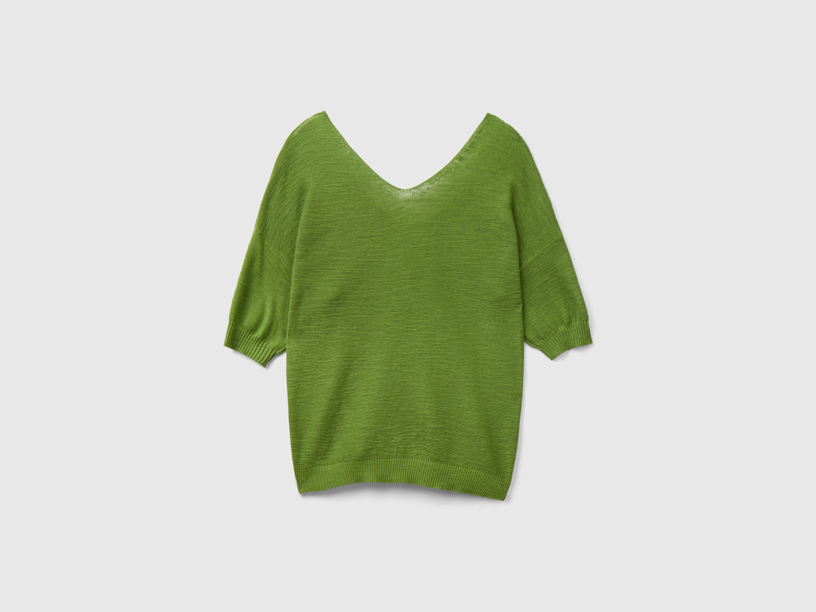 Maglia in misto cotone e lino da donna verde militare 2 | Benetton Outlet