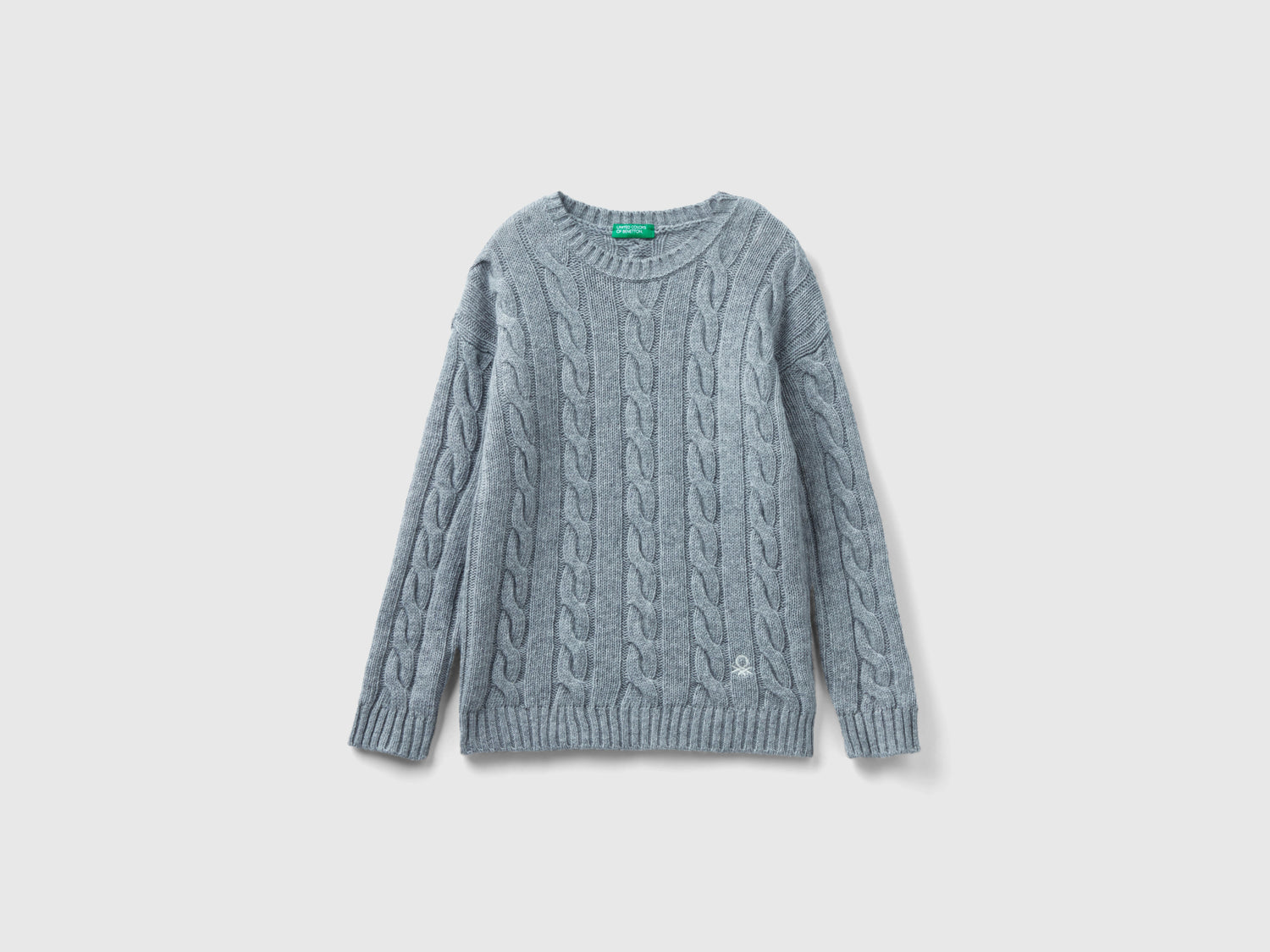 Maglia con trecce in misto lana da bambino grigio | Benetton Outlet