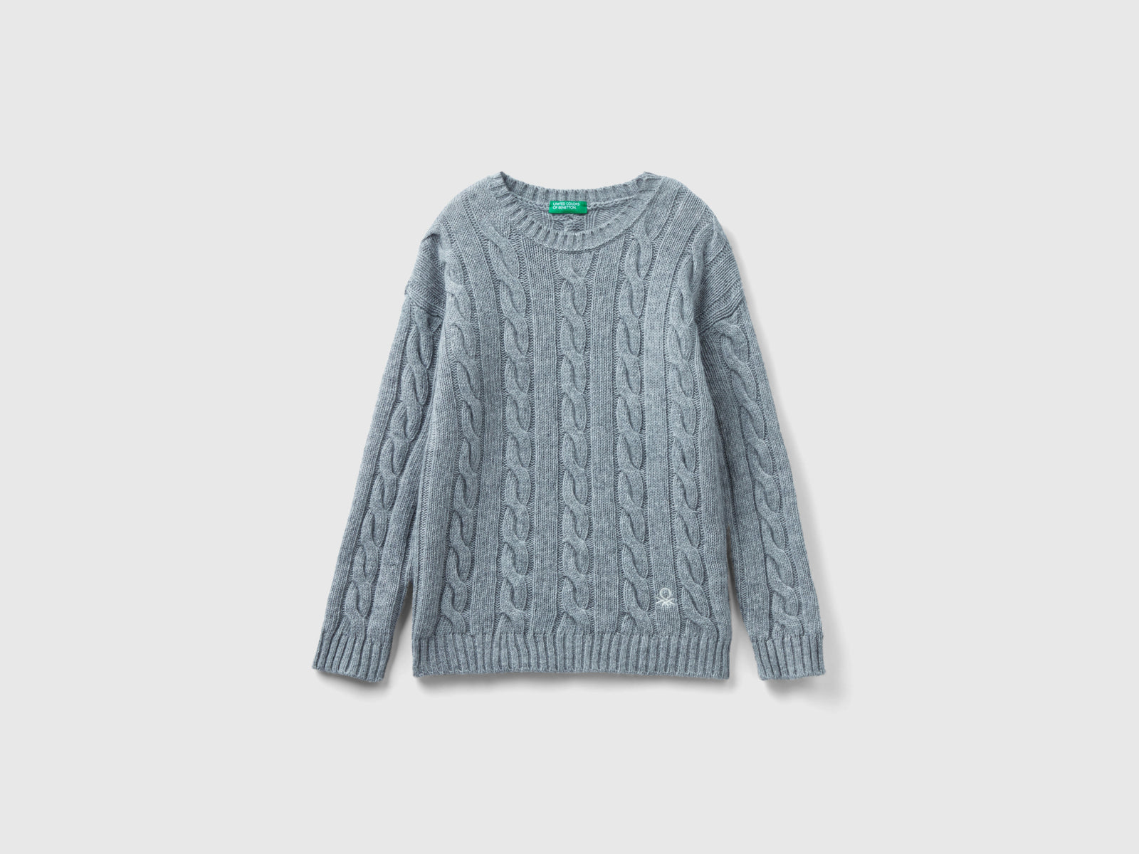 Maglia con trecce in misto lana da bambino grigio | Benetton Outlet