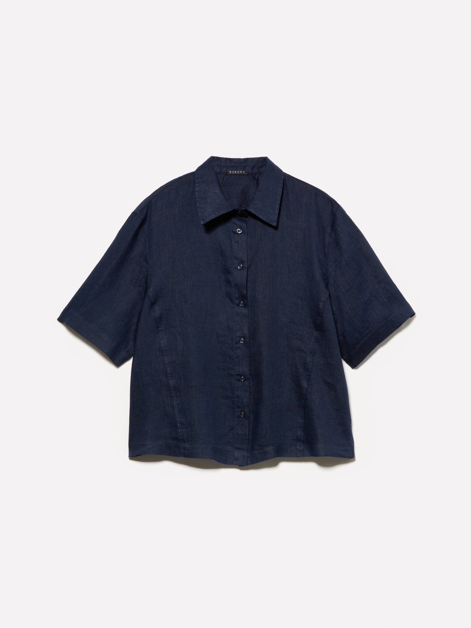 Camicia a maniche corte in 100% lino da donna blu scuro | Sisley Outlet