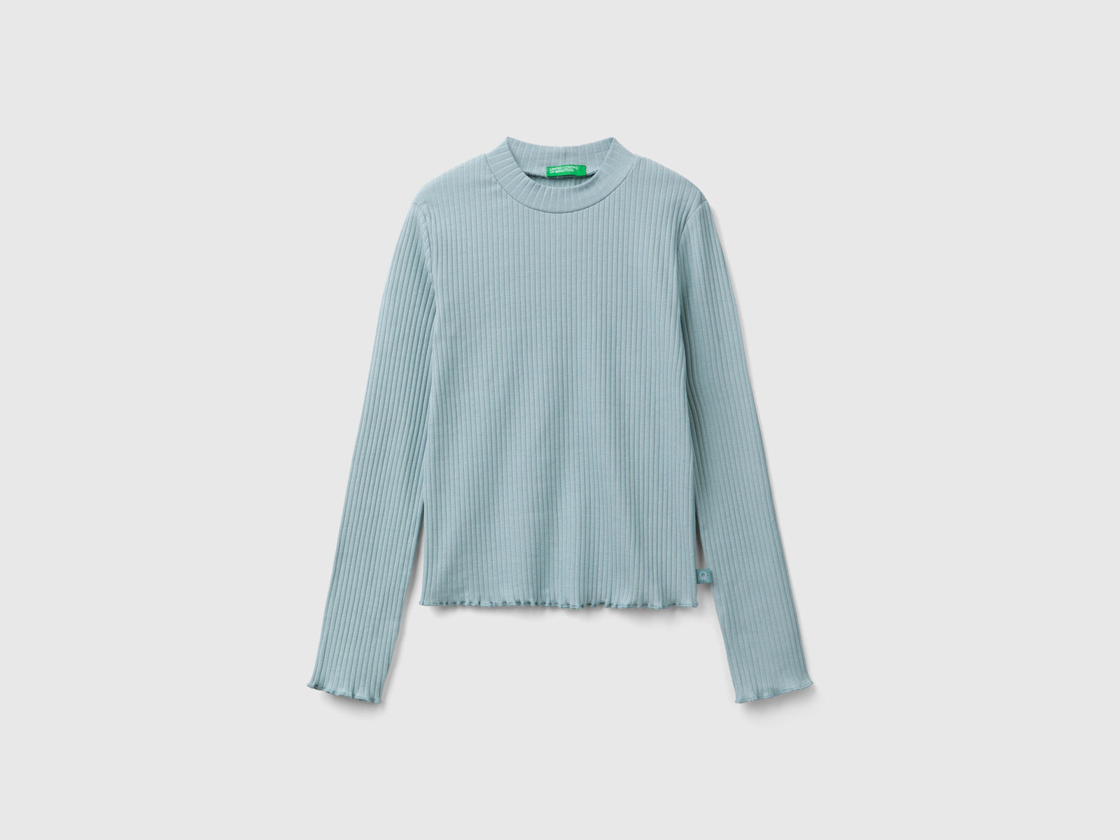 Maglietta slim fit in cotone stretch da bambina grigio perla | Benetton Outlet