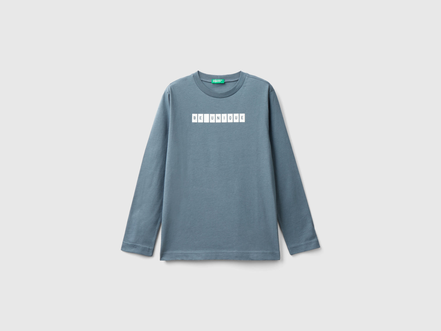 T-shirt a manica lunga con stampa da bambino grigio scuro | Benetton Outlet