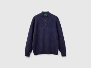 Maglia con collo alto in pura lana Shetland