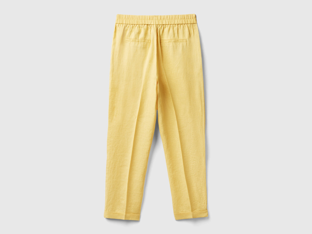 Pantaloni cropped in 100% lino