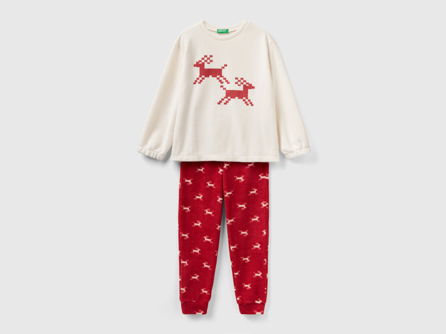 Pigiama con renne in pile da bambina bianco panna | Benetton Outlet