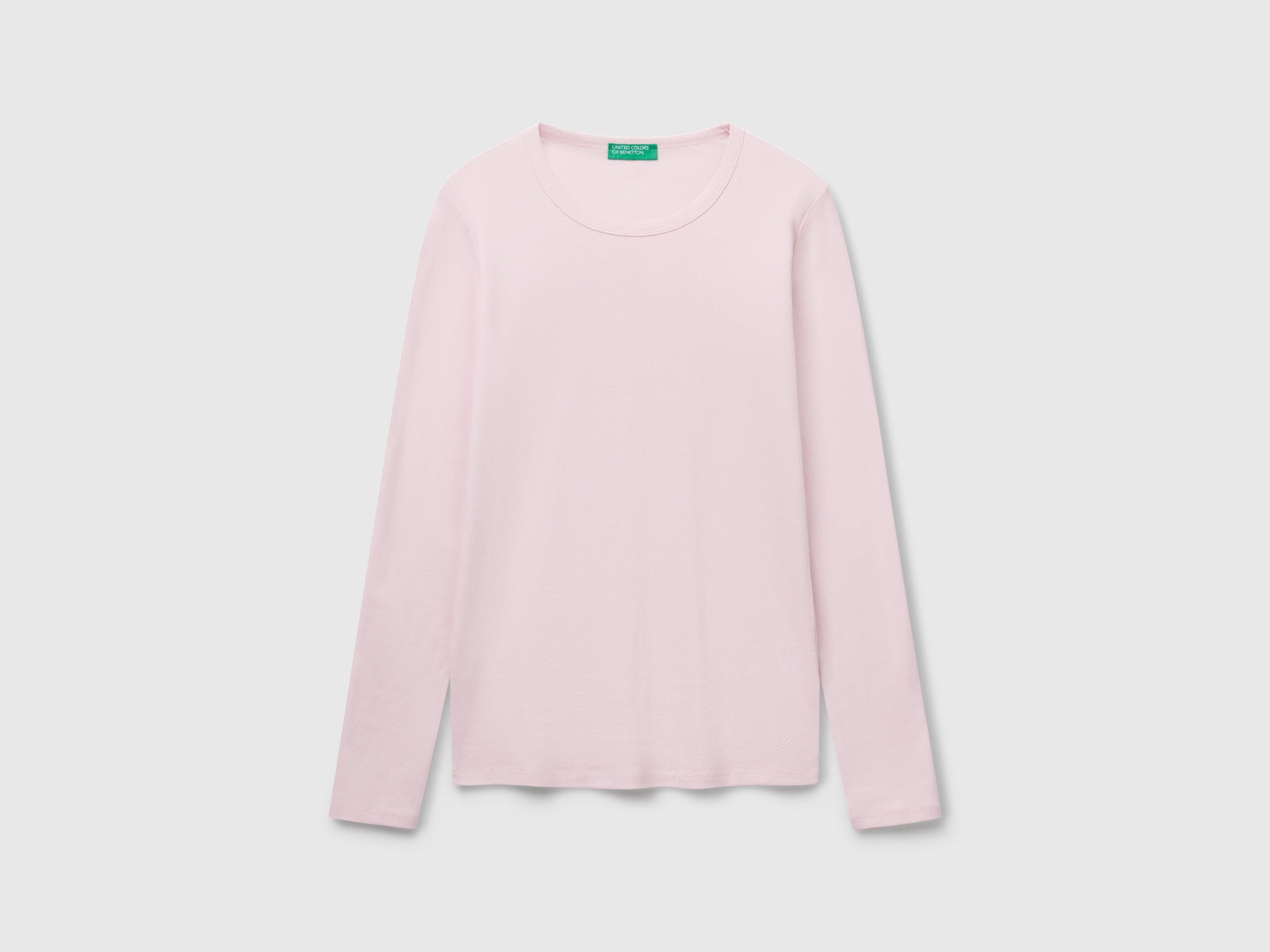 T-shirt manica lunga 100% cotone da donna rosa tenue | Benetton Outlet