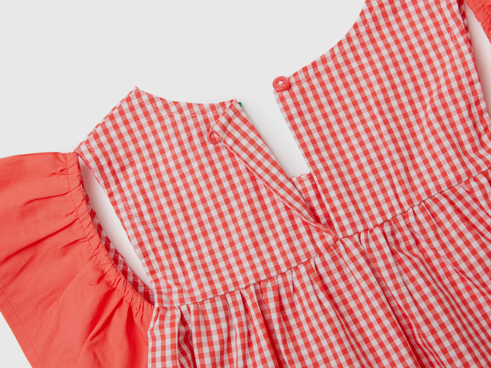 Blusa svasata in puro cotone tinto filo a quadri vichy da bimba rosso 2 | Benetton Outlet