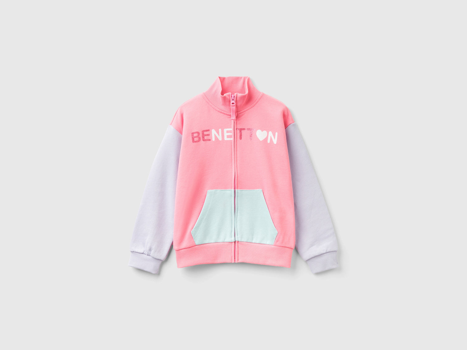 Felpa con zip e colletto da bambina rosa | Benetton Outlet