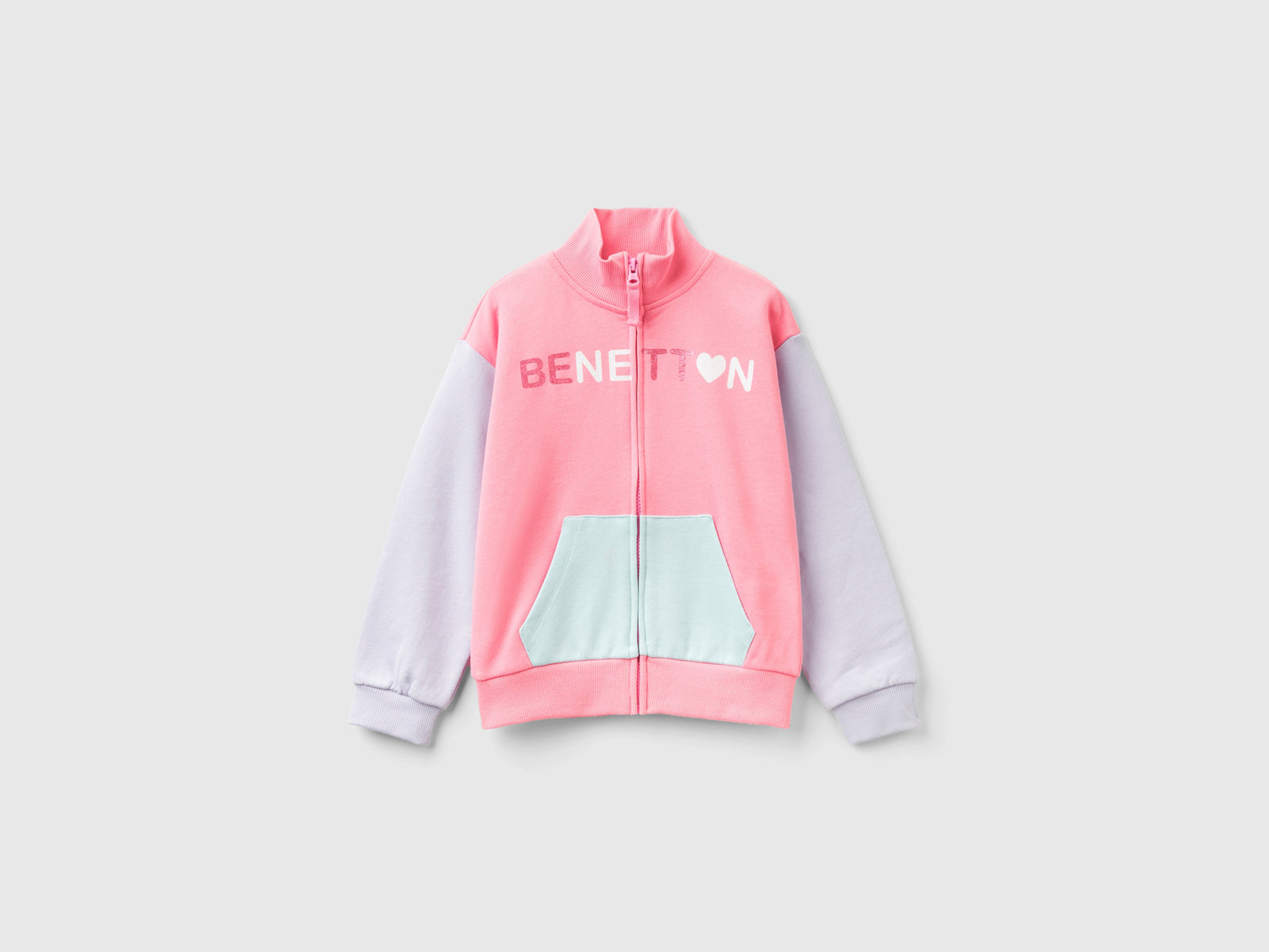 Felpa con zip e colletto da bambina rosa | Benetton Outlet
