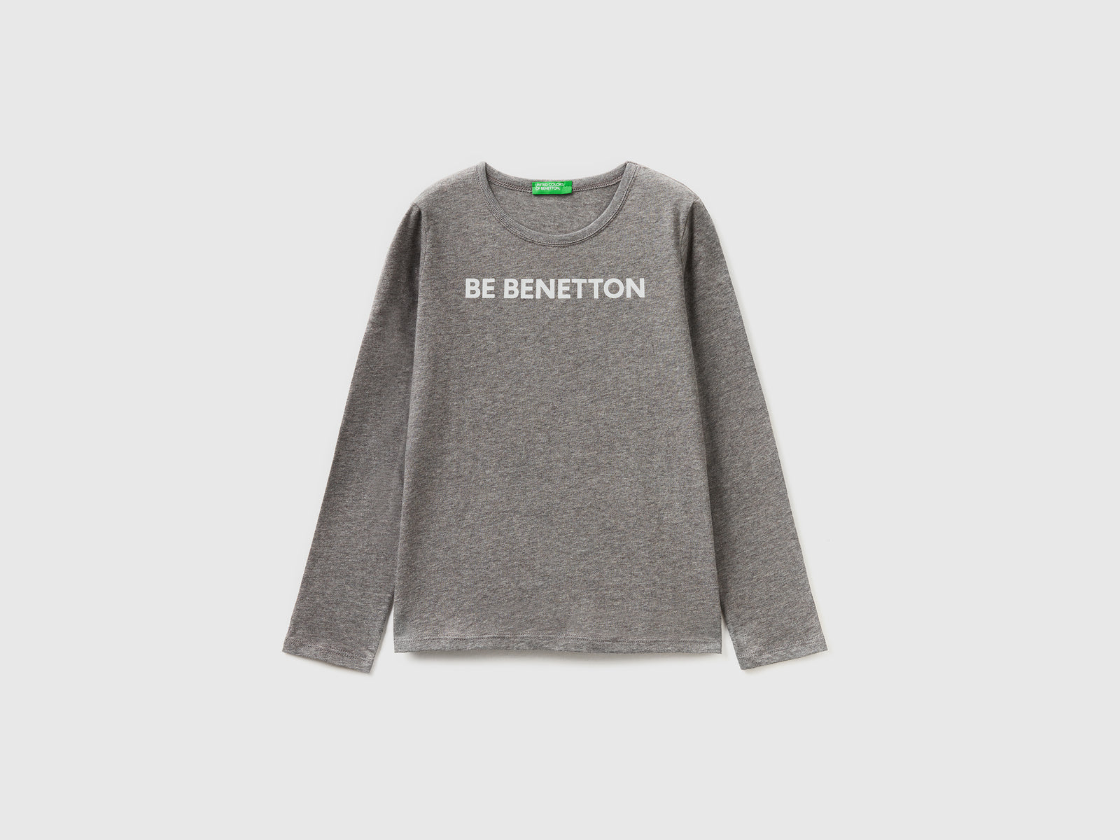 T-shirt manica lunga 100% cotone da bambina grigio scuro | Benetton Outlet