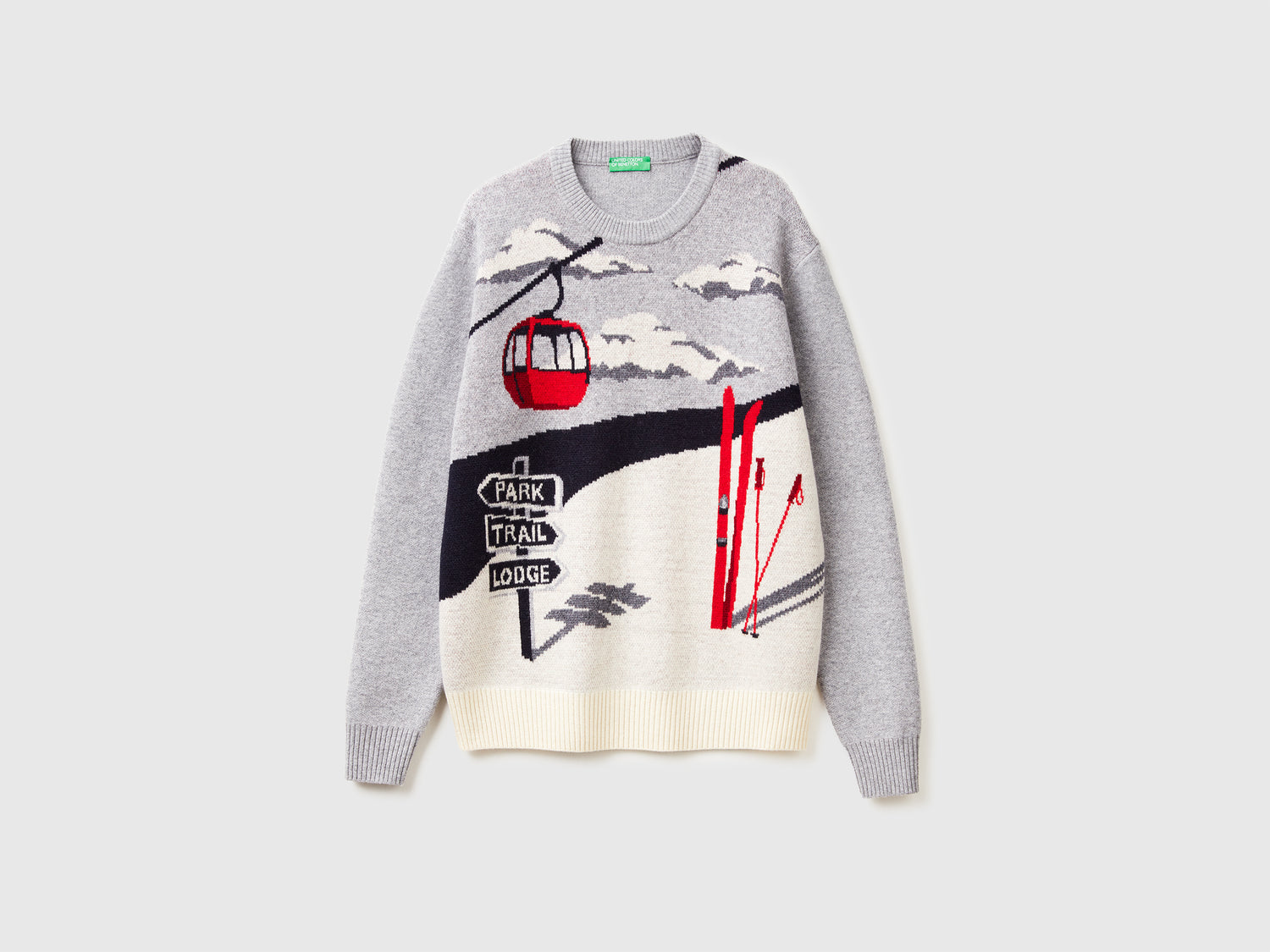 Maglione con grafica sci da uomo grigio | Benetton Outlet