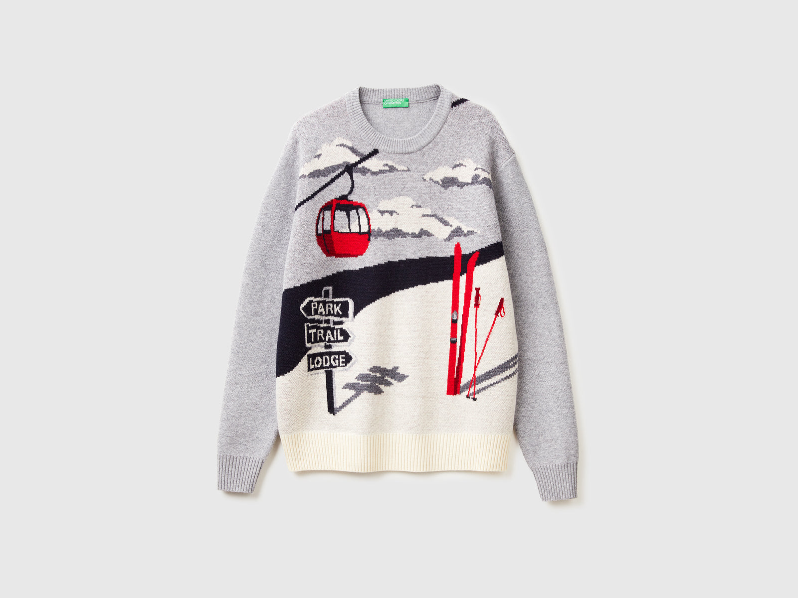 Maglione con grafica sci da uomo grigio | Benetton Outlet