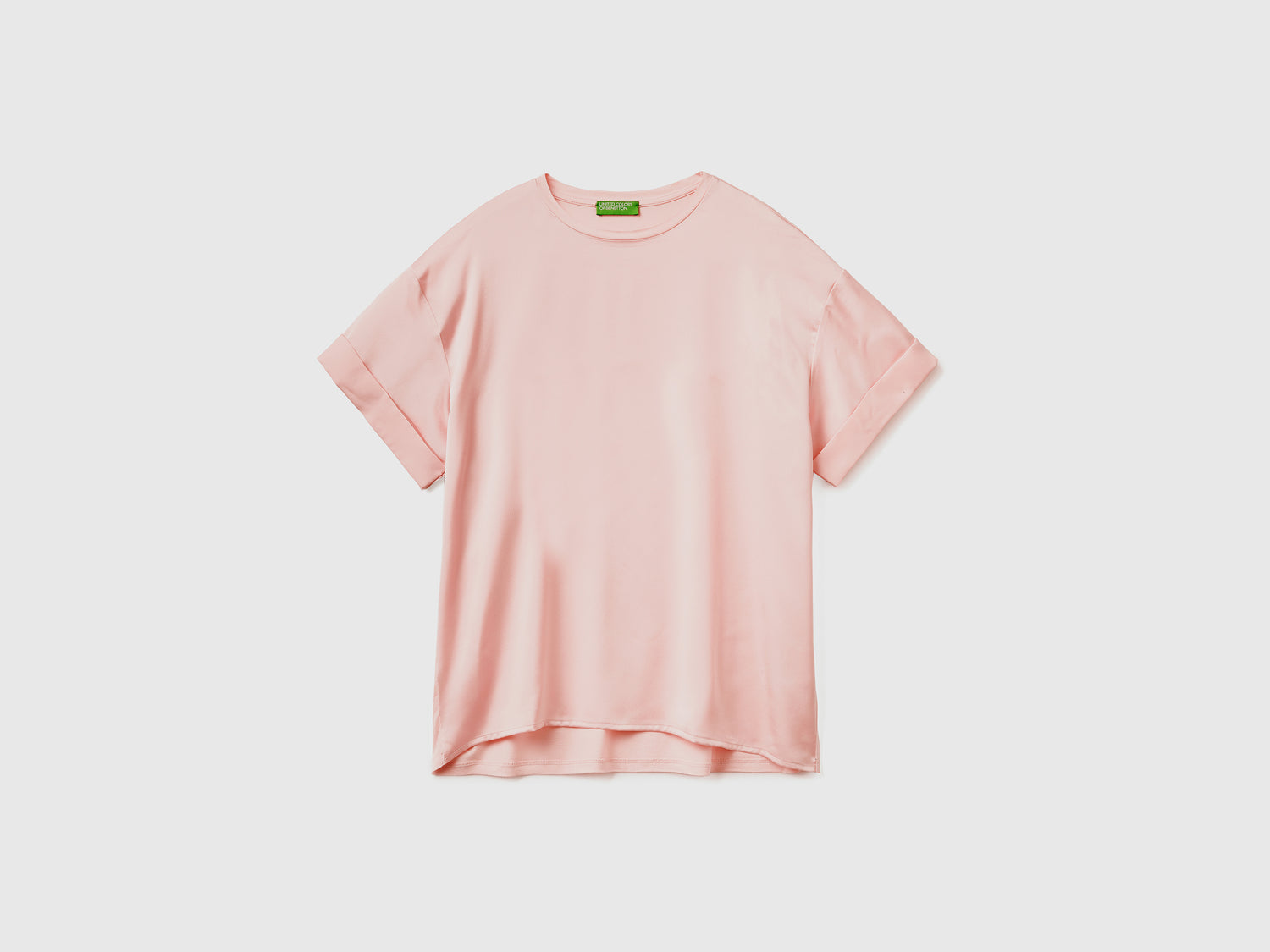 Maglietta girocollo a manica corta in viscosa elasticizzata da donna rosa | Benetton Outlet