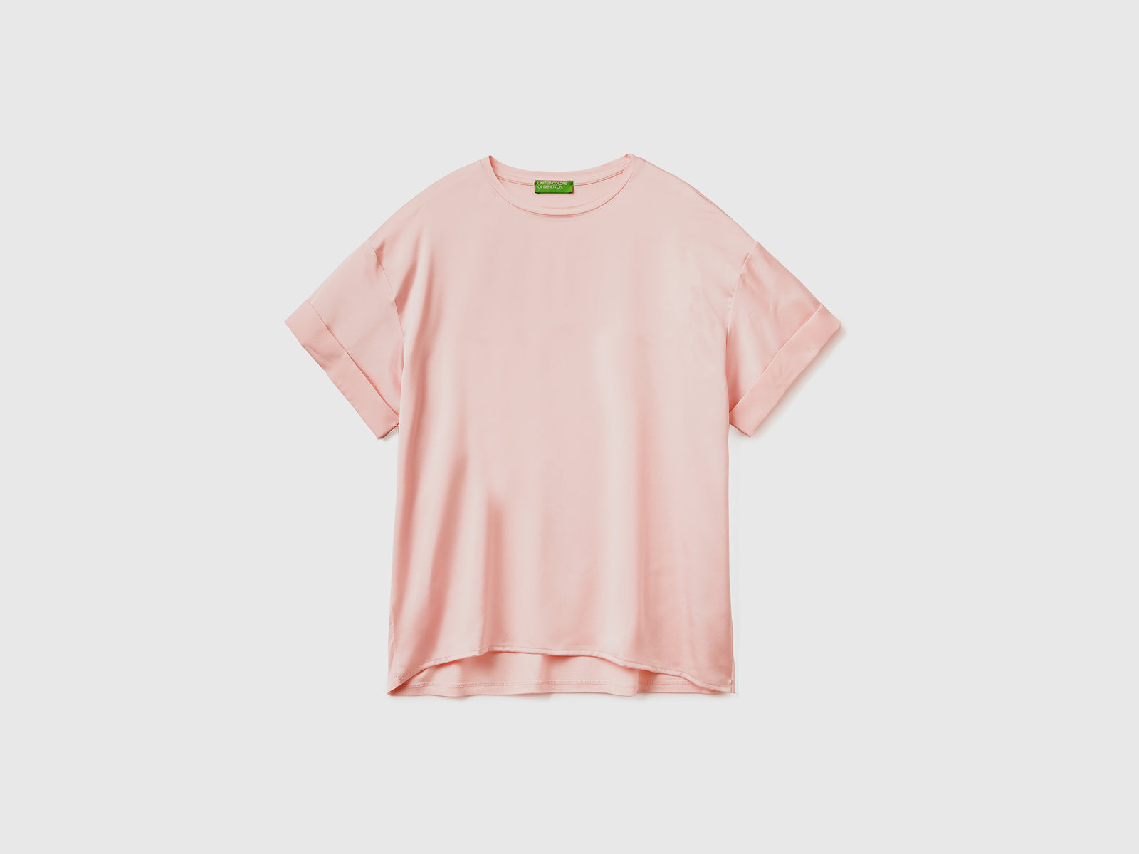Maglietta girocollo a manica corta in viscosa elasticizzata da donna rosa | Benetton Outlet