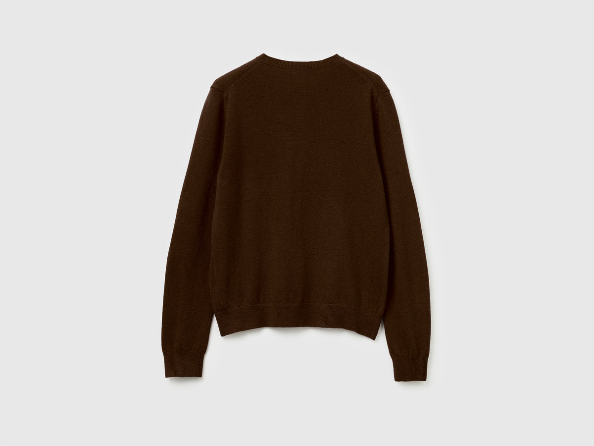 Cardigan girocollo in pura lana Merino
