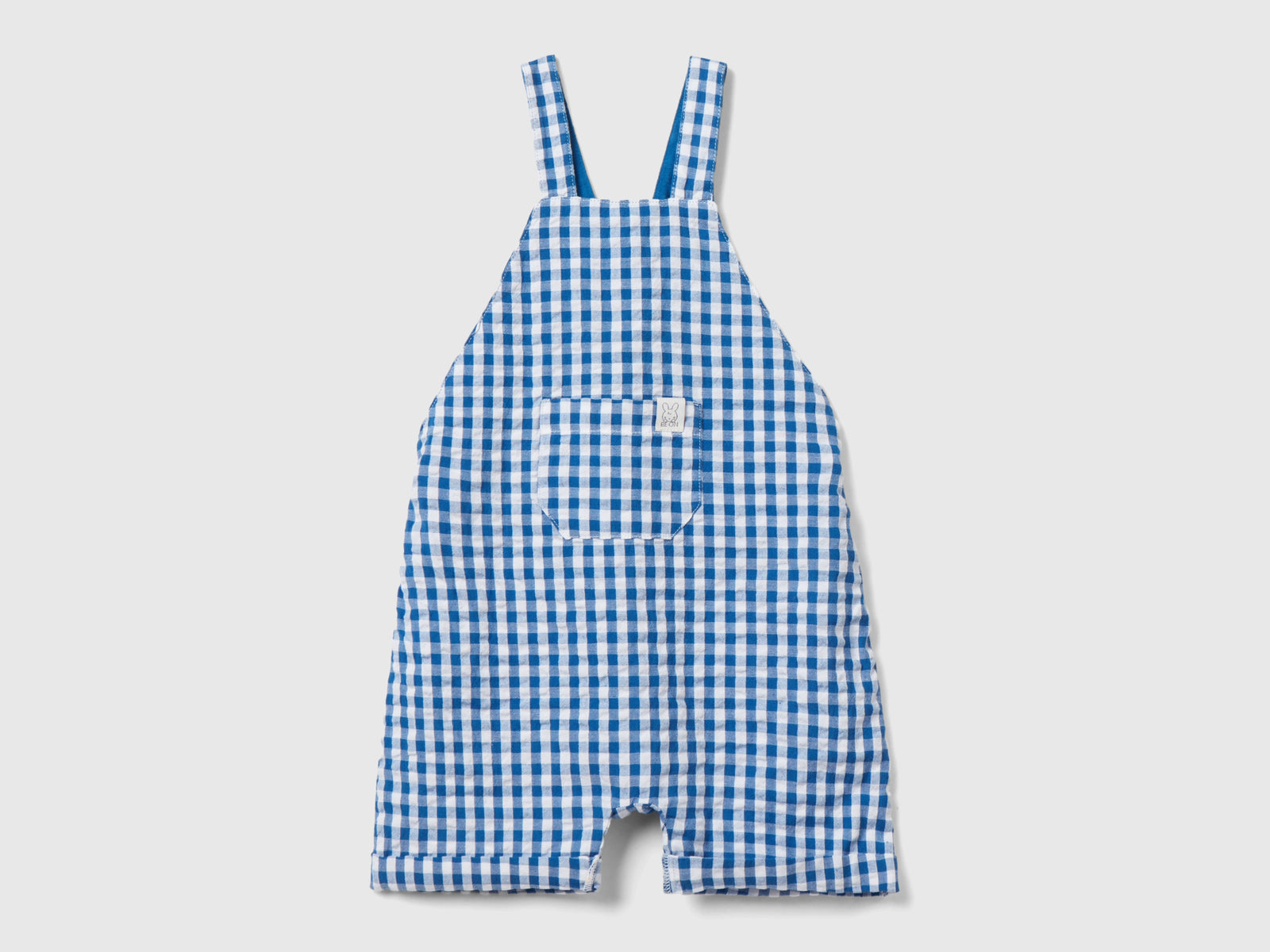 Salopette vichy in puro cotone da neonato blu | Benetton Outlet