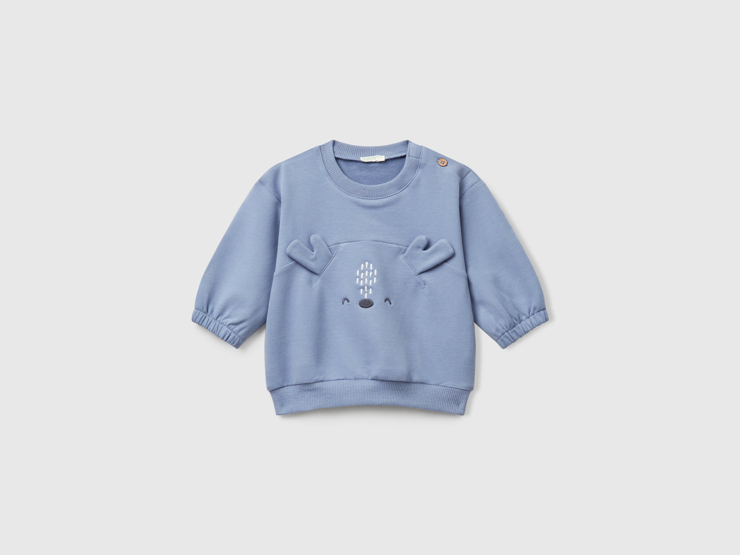 Felpa con ricamo e patch da neonato celeste | Benetton Outlet