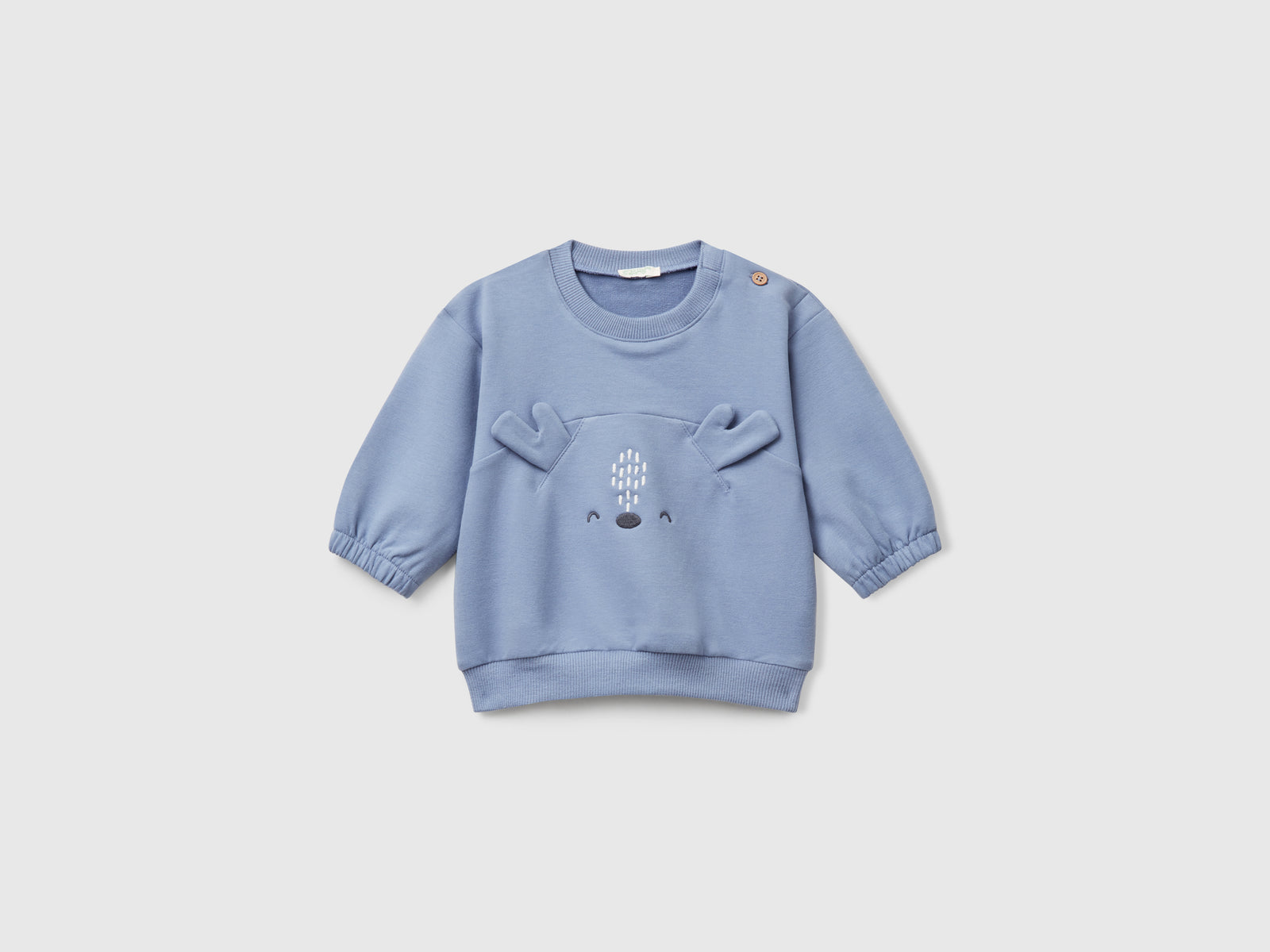 Felpa con ricamo e patch da neonato celeste | Benetton Outlet