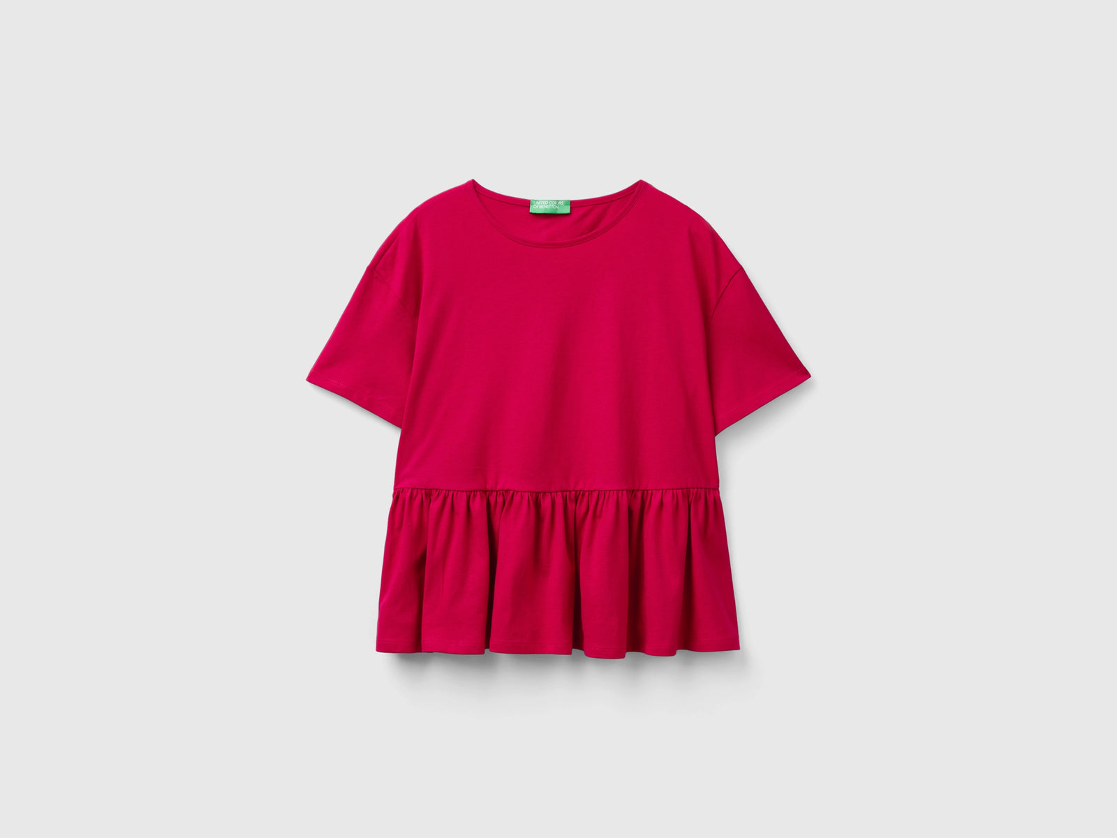 T-shirt boxy fit con balza da donna ciclamino | Benetton Outlet