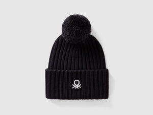 Berretto con logo e pom pom