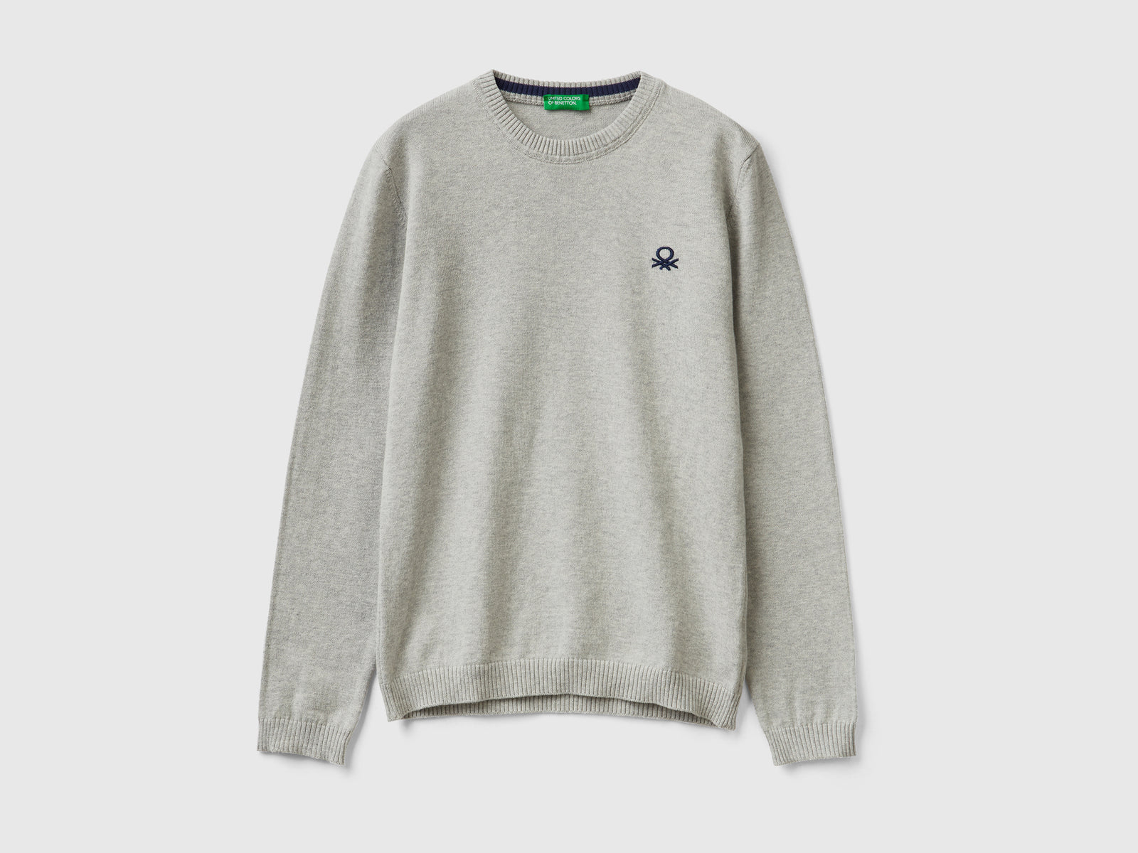 Maglia in puro cotone con logo da bambino grigio chiaro | Benetton Outlet