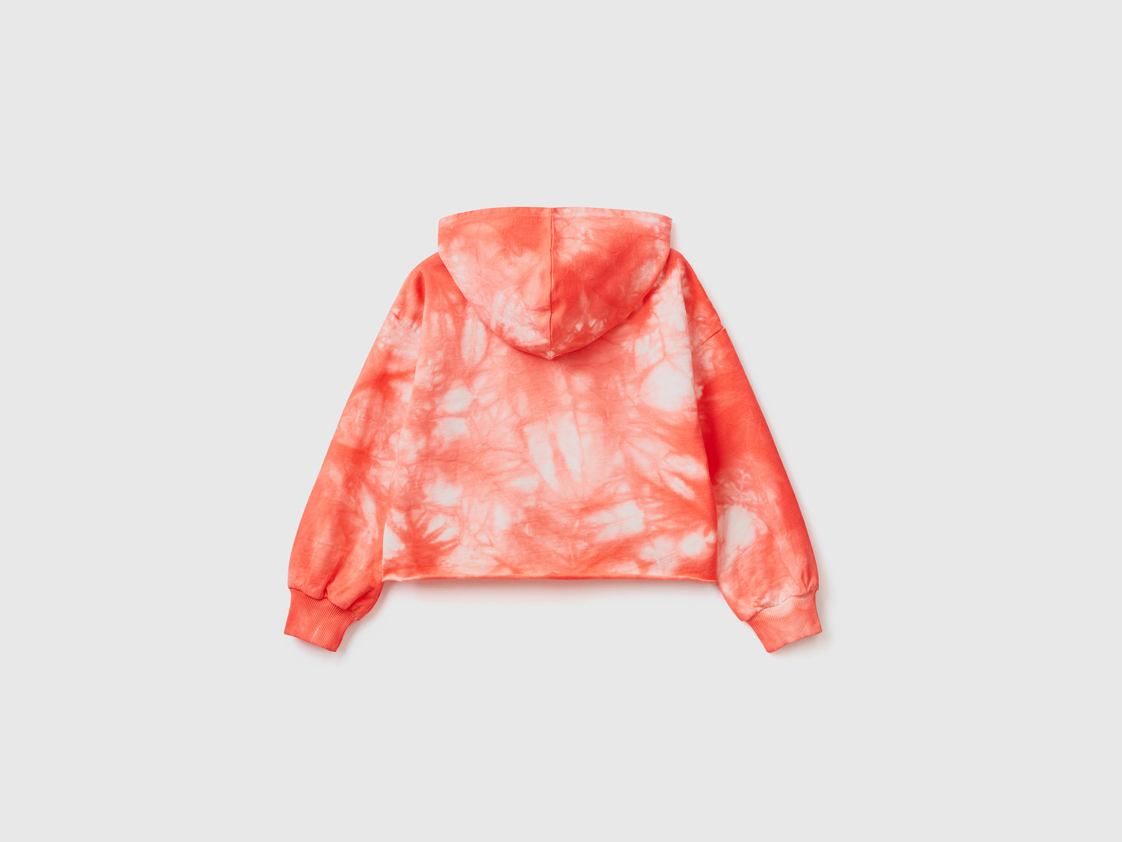 Felpa con cappuccio tye-dye in puro cotone dalla vestibilità corta da bambina arancione 2 | Benetton Outlet