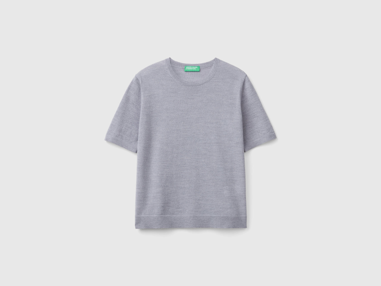 Maglia manica corta in pura lana Merino da donna grigio chiaro | Benetton Outlet