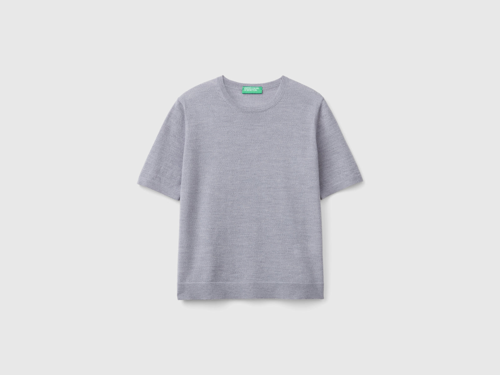 Maglia manica corta in pura lana Merino da donna grigio chiaro | Benetton Outlet