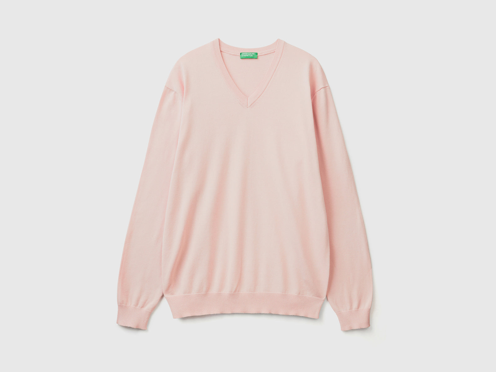 Maglia in puro cotone con scollo a V da uomo rosa tenue | Benetton Outlet