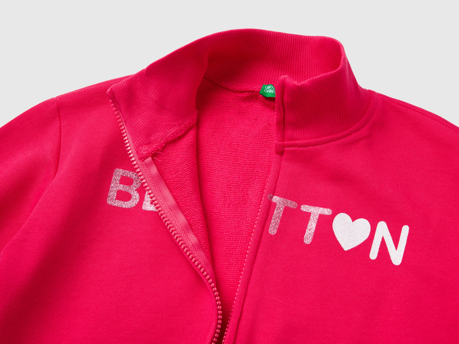 Felpa con zip e colletto da bambina fucsia 2 | Benetton Outlet