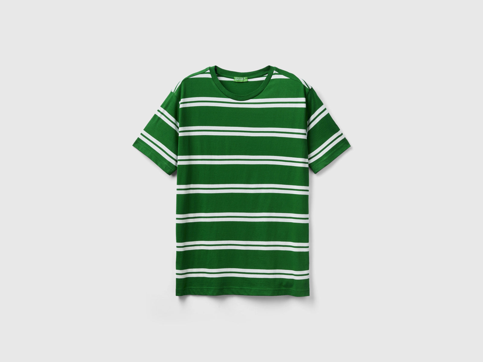T-shirt manica corta a righe da uomo verde | Benetton Outlet