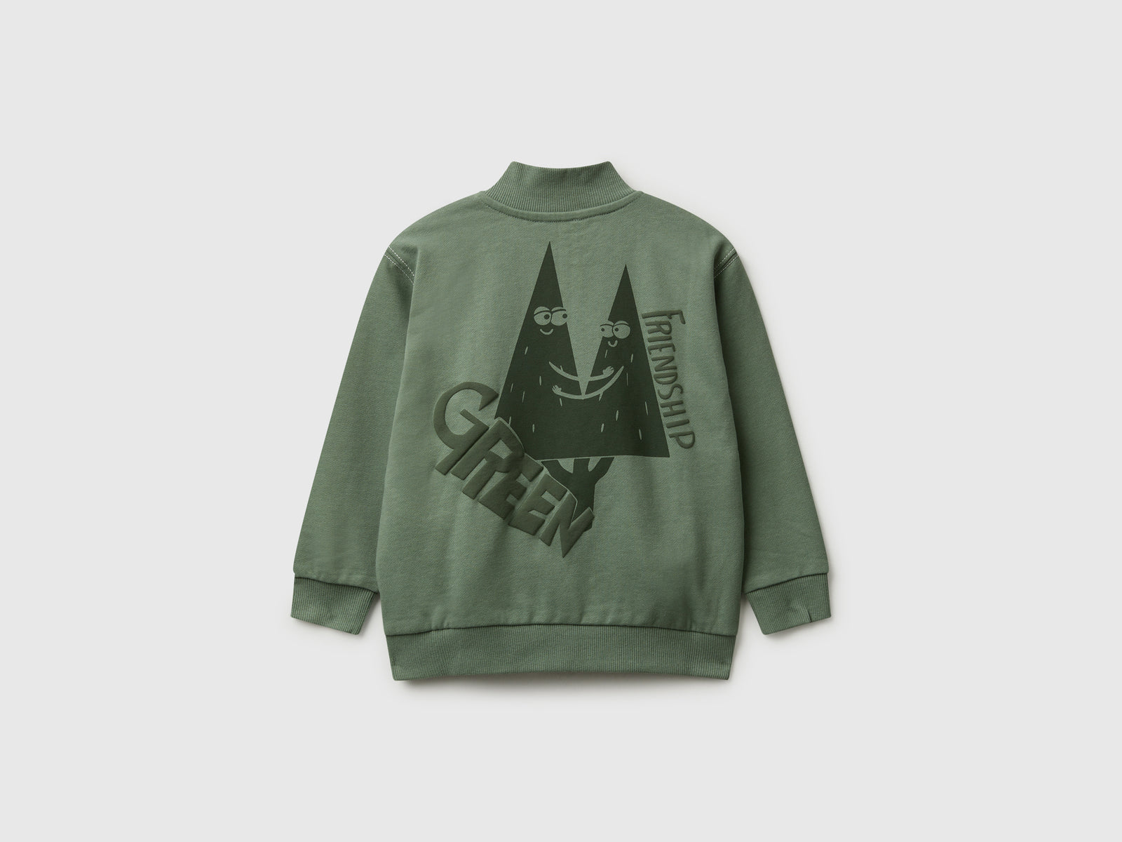 Felpa con zip e stampa spessorata da bimbo verde militare 2 | Benetton Outlet