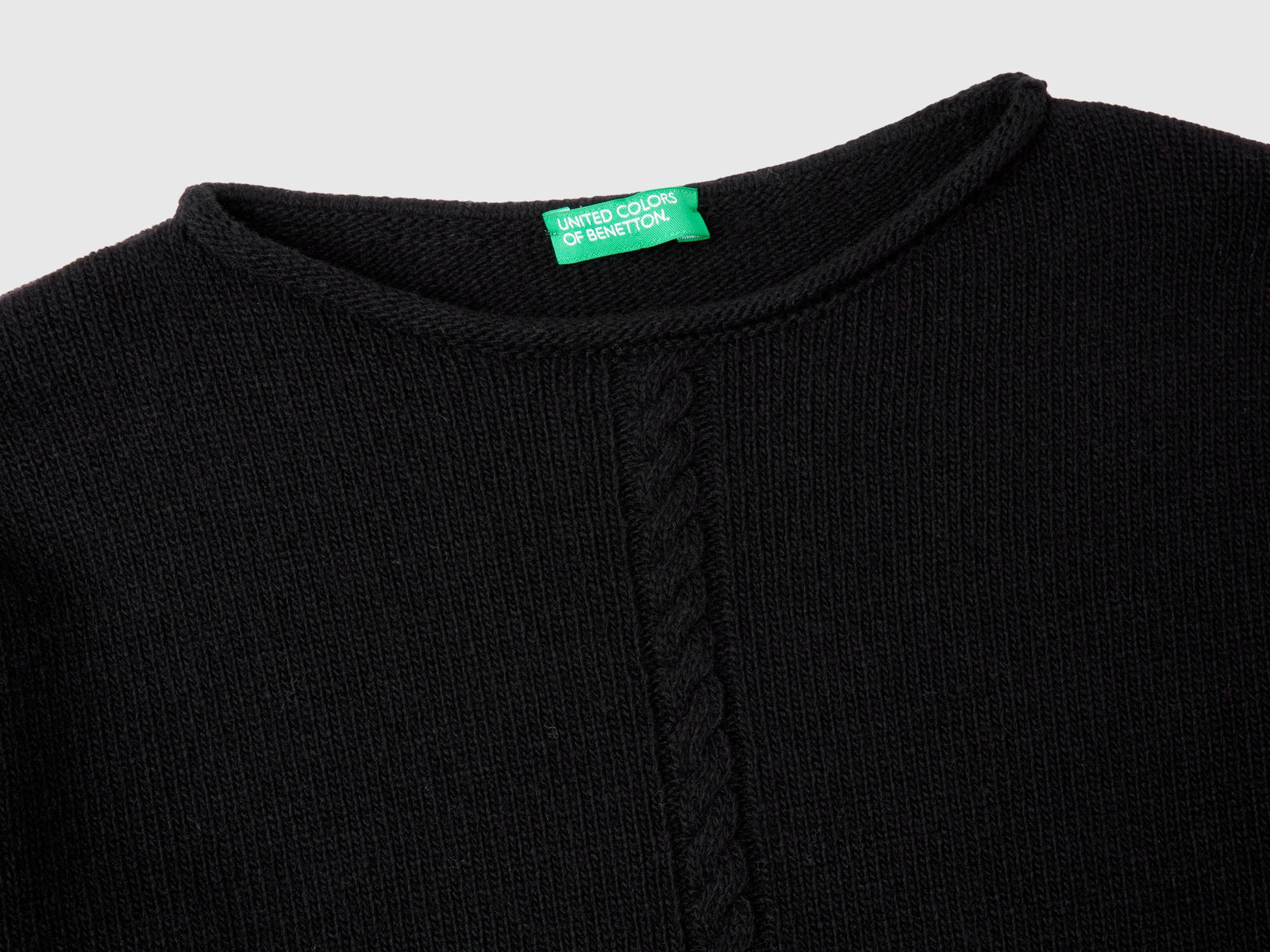 Maglia con trecce in misto lana da bambina nero 3 | Benetton Outlet
