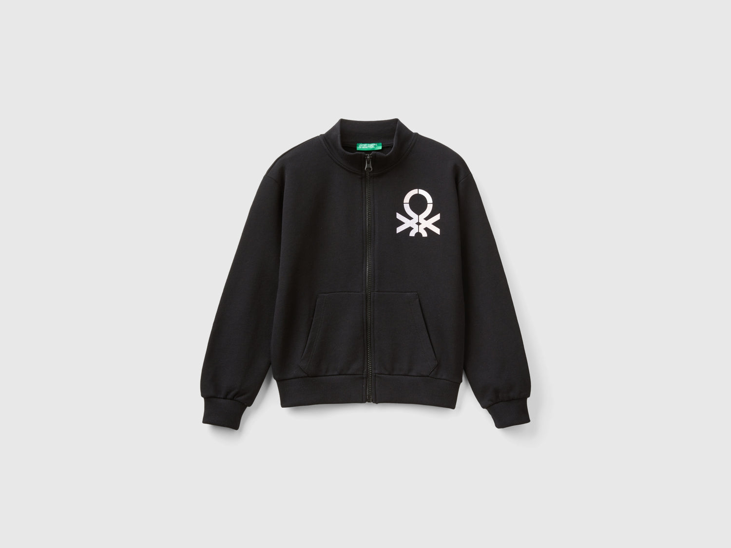 Felpa con zip e colletto da bambina nero | Benetton Outlet