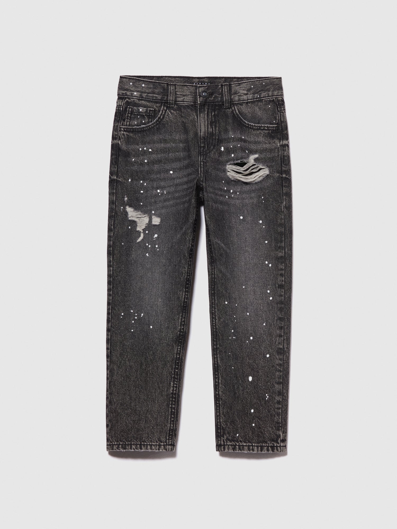 Jeans baggy effetto spruzzato da bambino nero | Sisley young Outlet