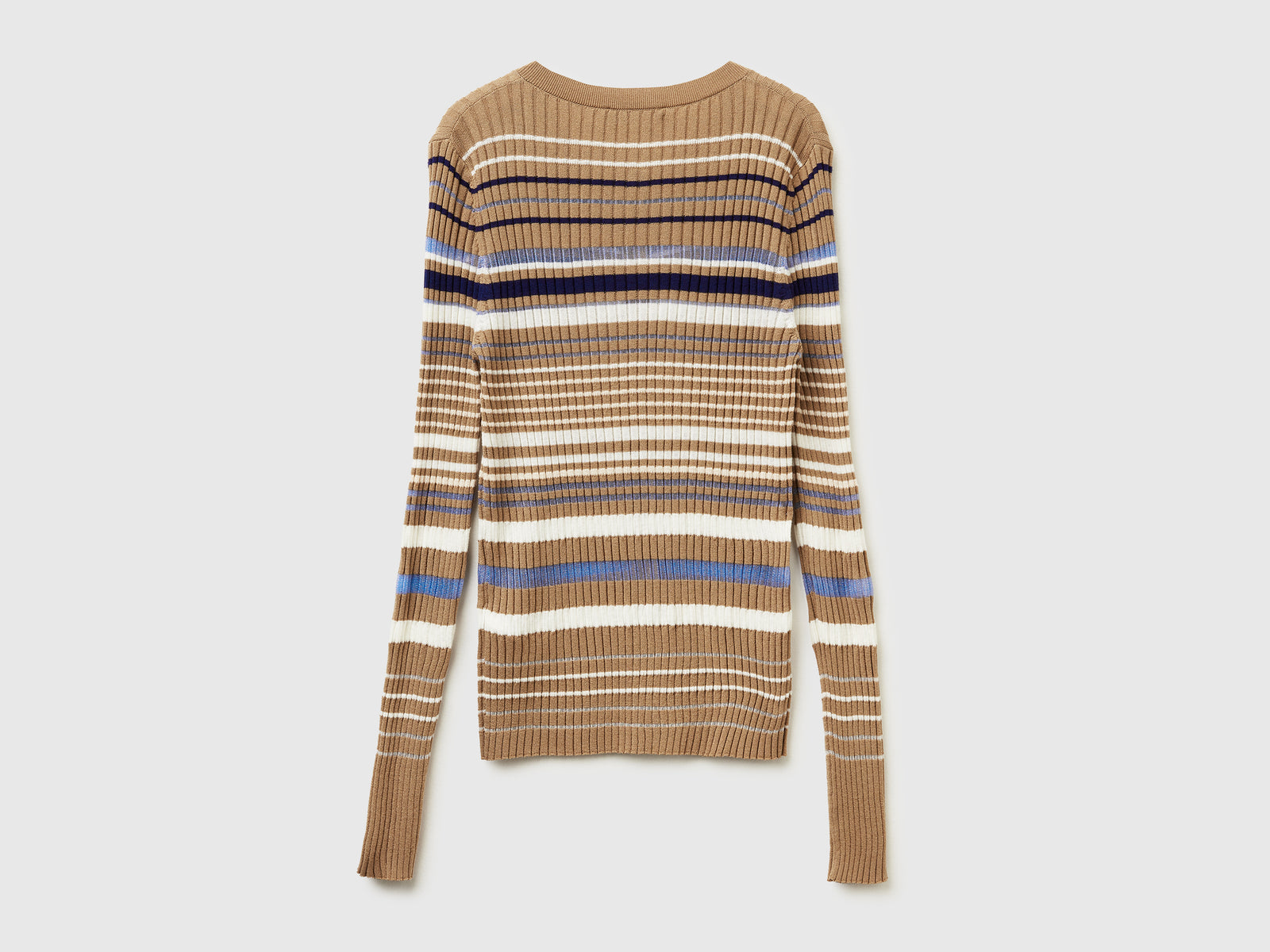 Cardigan a righe in misto viscosa da donna cammello 2 | Benetton Outlet