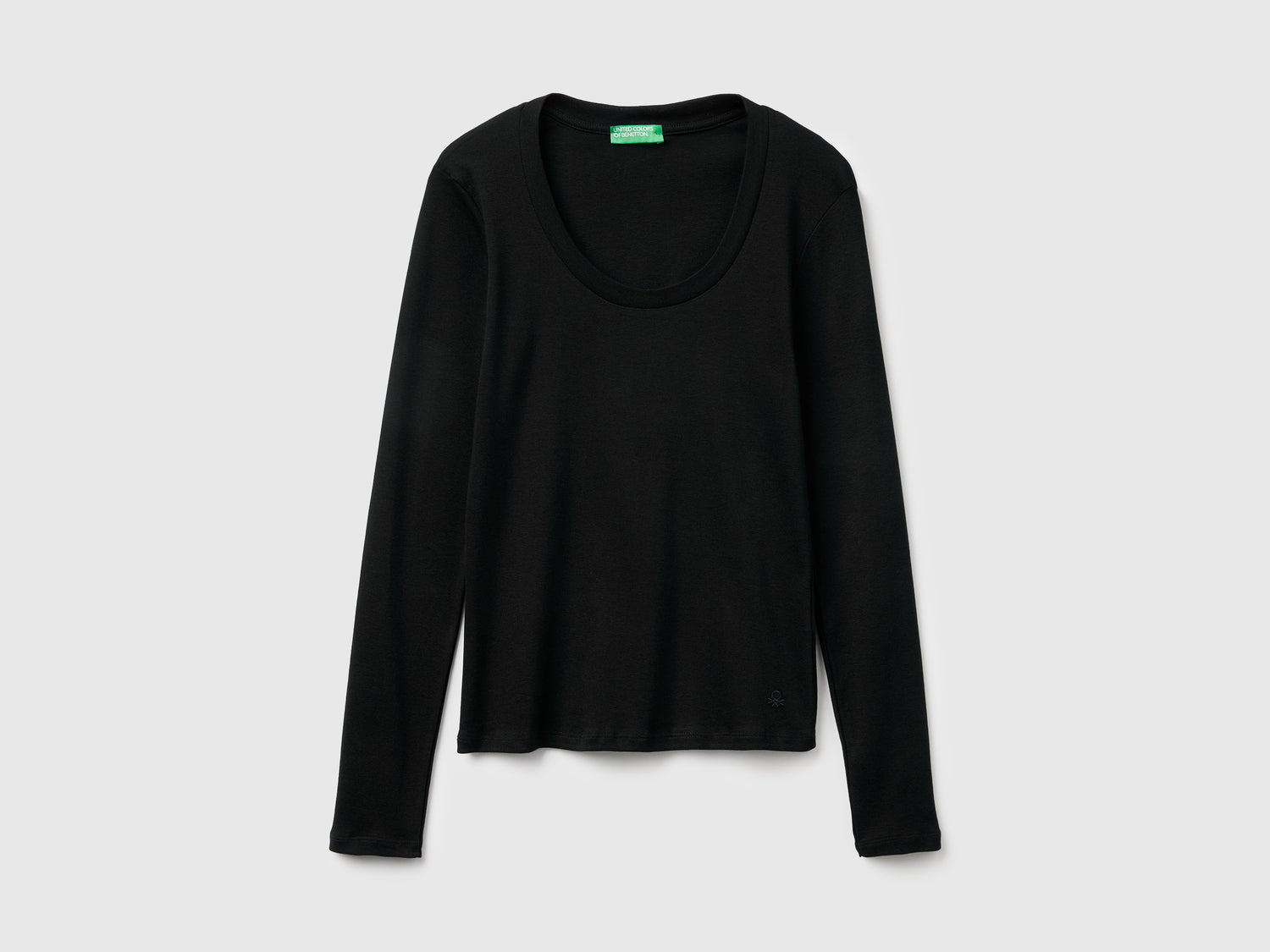 T-shirt manica lunga in puro cotone da donna nero | Benetton Outlet