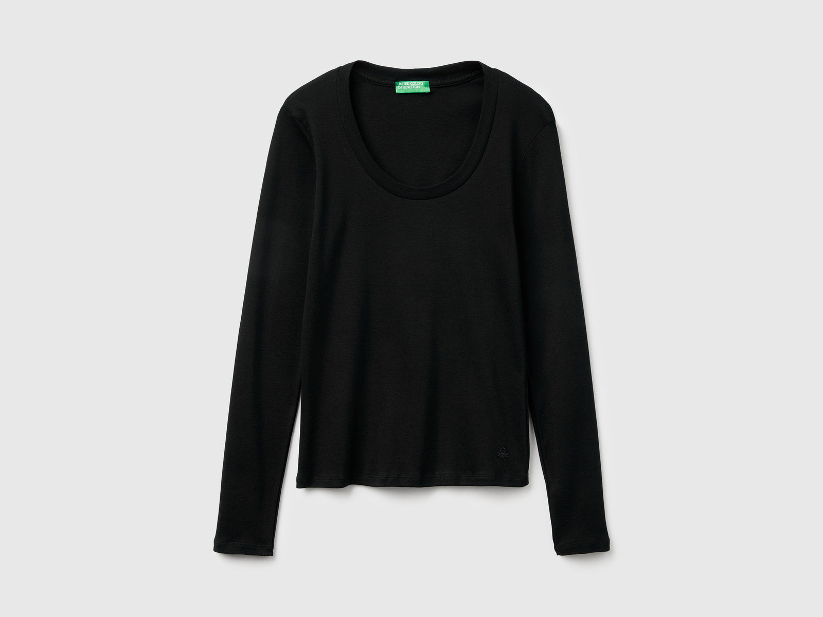 T-shirt manica lunga in puro cotone da donna nero | Benetton Outlet