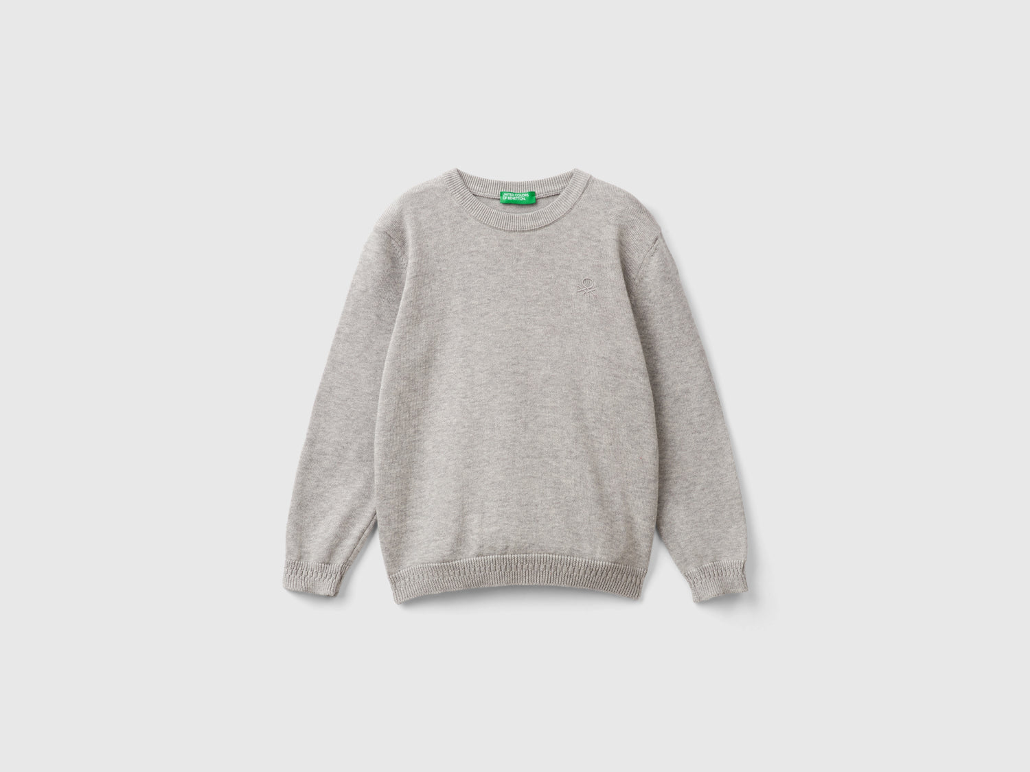Maglioncino in puro cotone con logo da bimbo grigio chiaro | Benetton Outlet