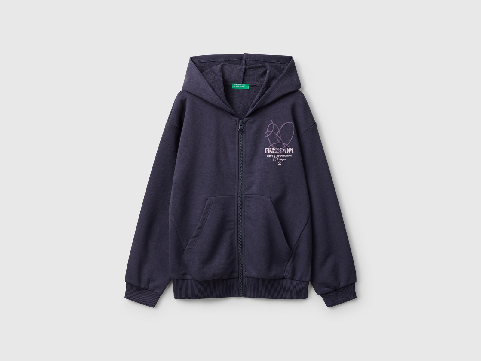 Felpa con zip e stampa da bambina avio | Benetton Outlet