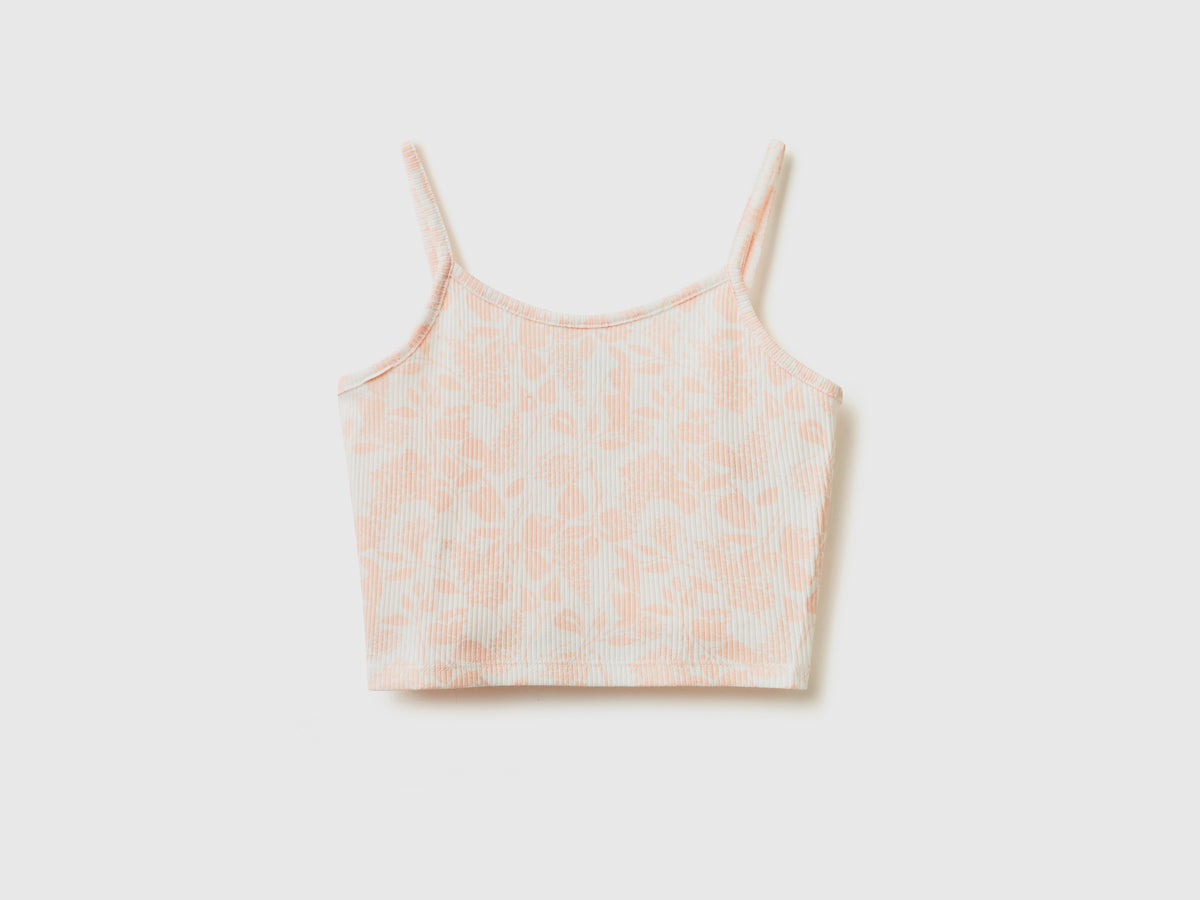 Top smanicato a costine di cotone elasticizzato