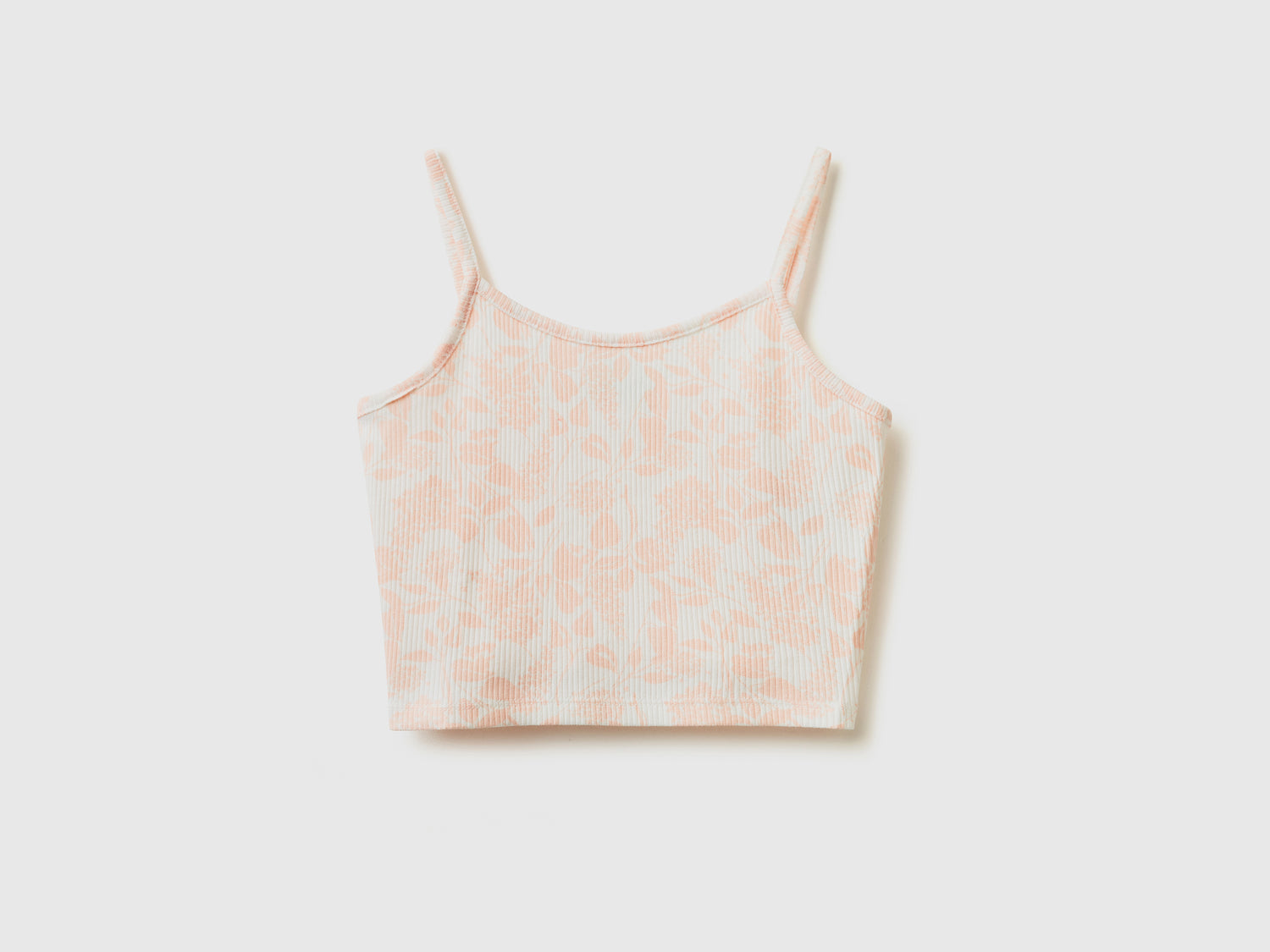 Top smanicato a costine di cotone elasticizzato da bambina rosa tenue | Benetton Outlet