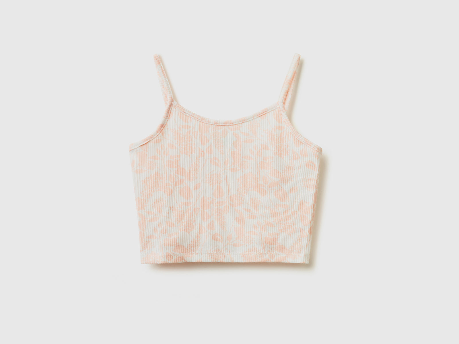Top smanicato a costine di cotone elasticizzato da bambina rosa tenue | Benetton Outlet