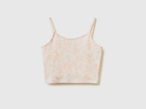 Top smanicato a costine di cotone elasticizzato