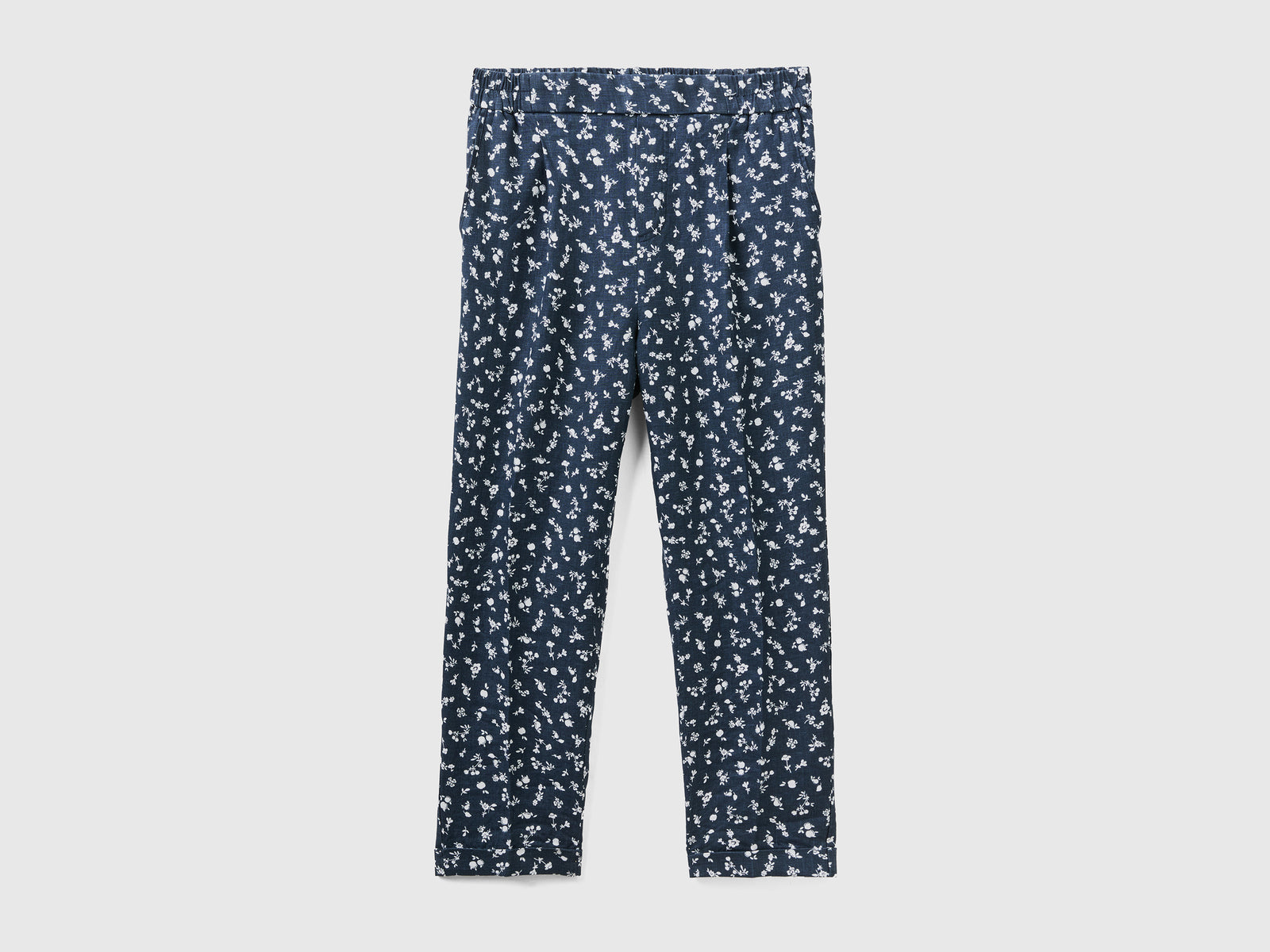 Pantaloni lunghi con stampa fantasia da donna blu scuro | Benetton Outlet