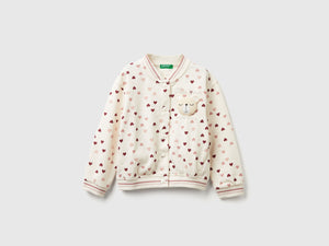 Bomber in felpa con stampa cuori