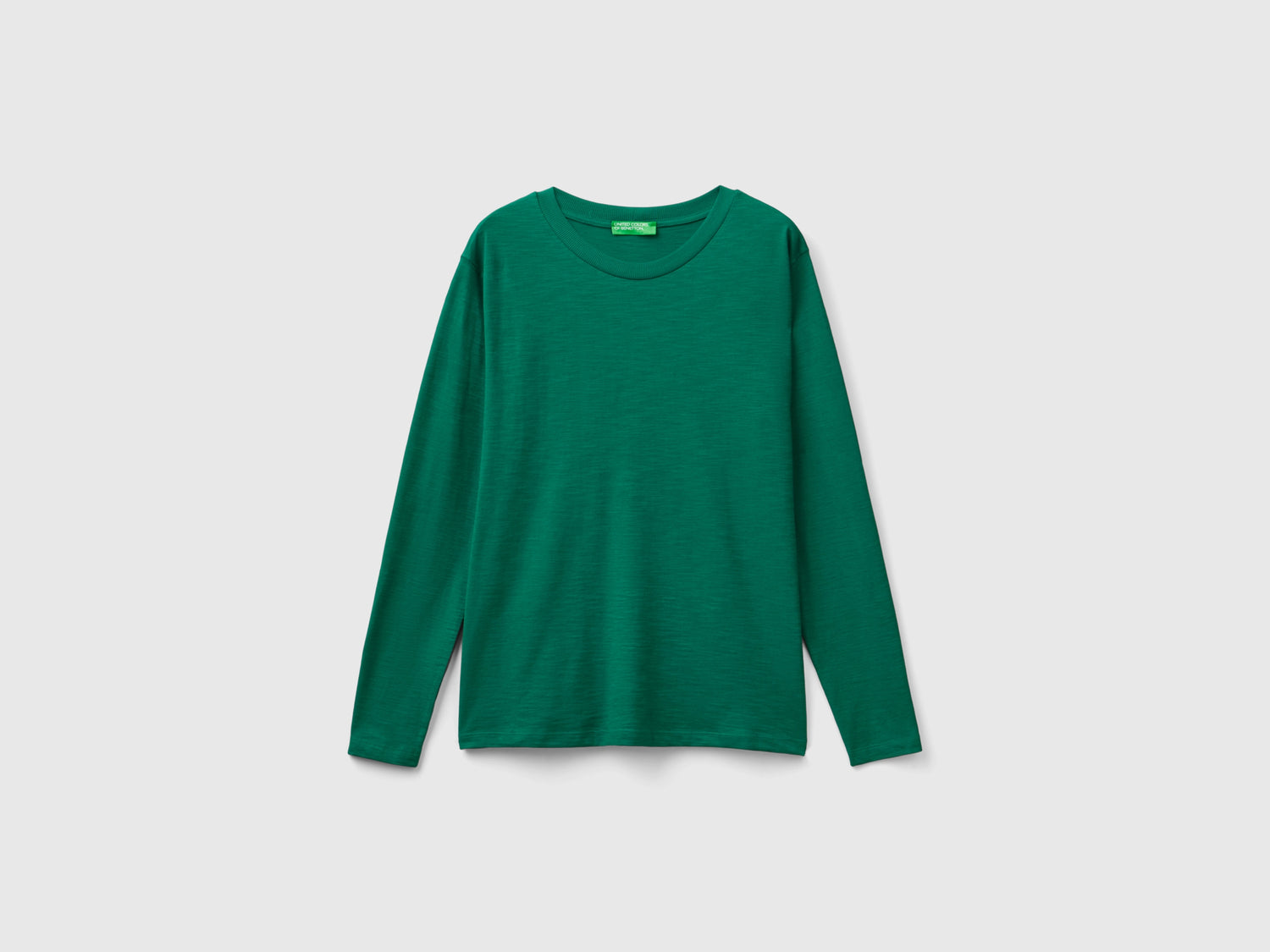 T-shirt manica lunga in cotone leggero da donna verde scuro | Benetton Outlet