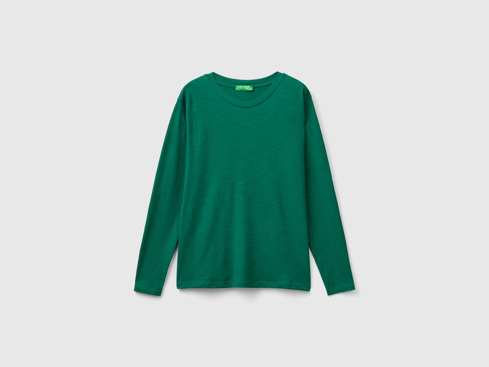 T-shirt manica lunga in cotone leggero da donna verde scuro | Benetton Outlet