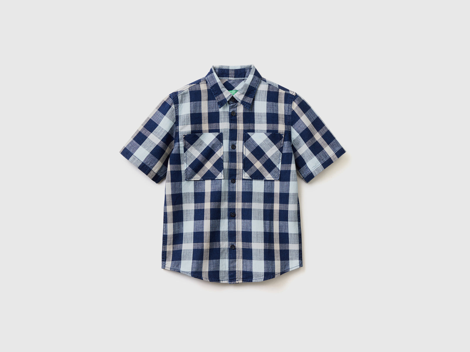 Camicia a manica corta in puro cotone con fantasia a quadri tinto filo da bambino multi-color | Benetton Outlet
